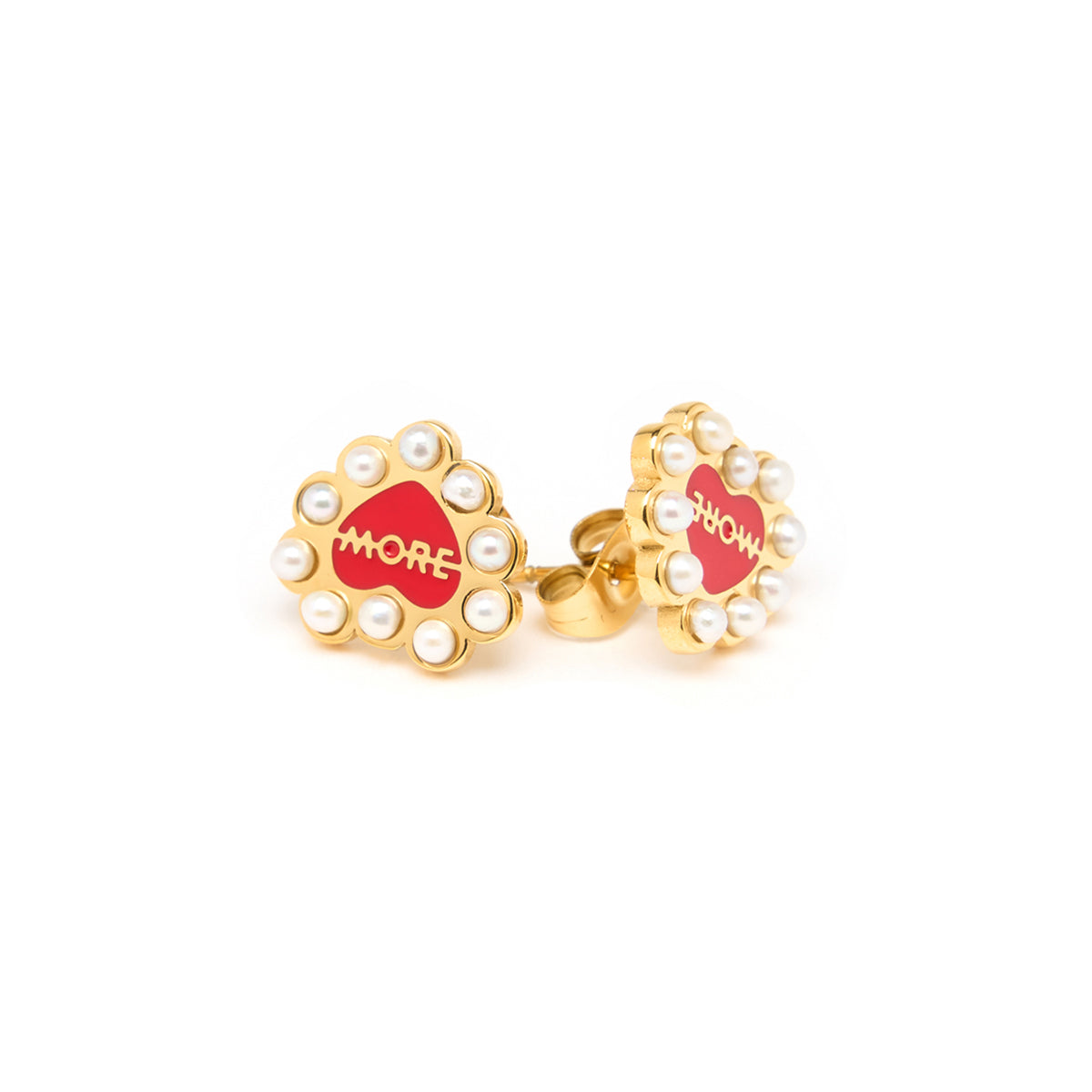 A-MORE - Red stud earrings with pearls